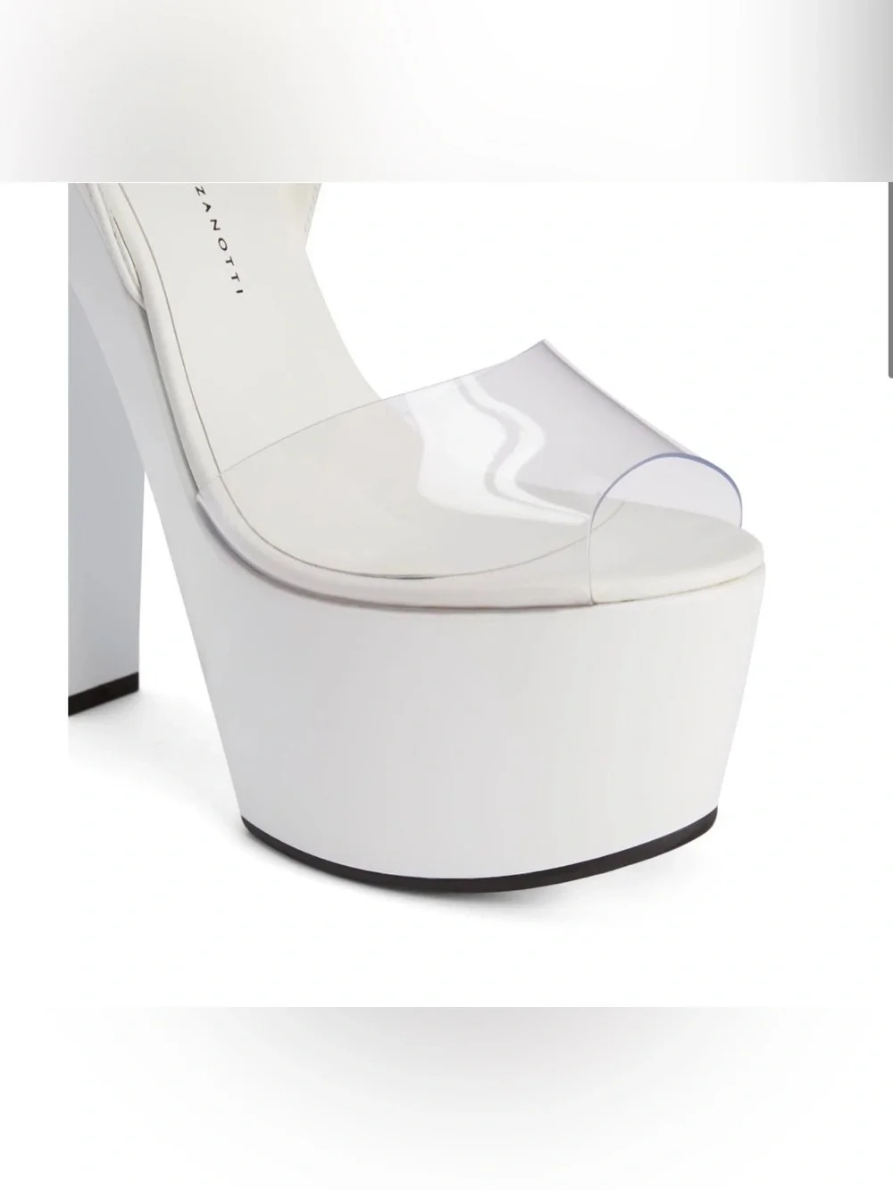 NWB Giuseppe Zanotti SAINTRO 150 PLATFORM SANDALS IN White LEATHER & PVC, U.S. 7